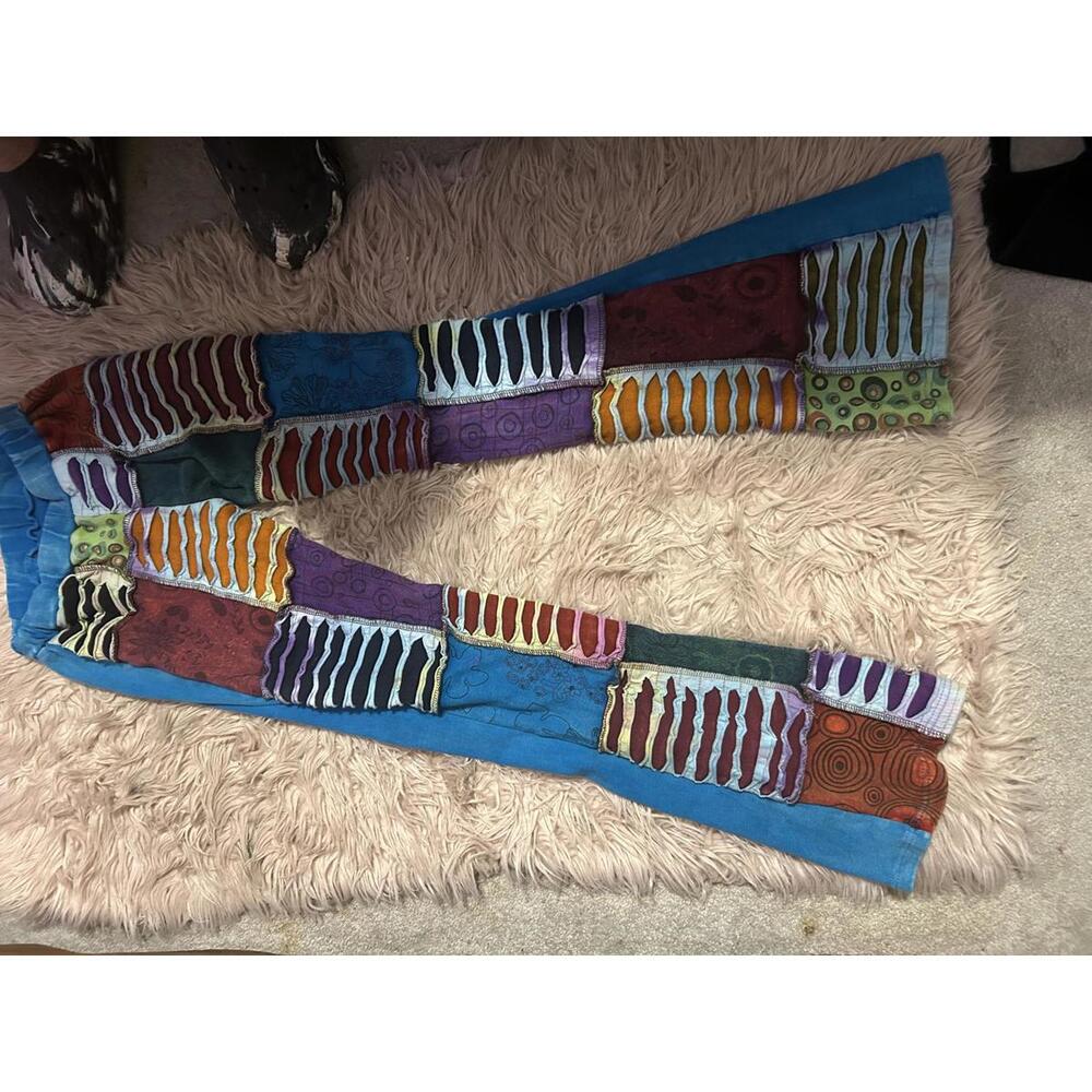 Colorful Patchwork Bell Bottom Pants - Kathmandu Imports M/L